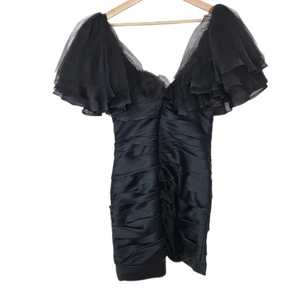 Khaite The Carmen Ruffle Ruched Crepe Back Satin Minidress Black NWT Siz… - Picture 5 of 11